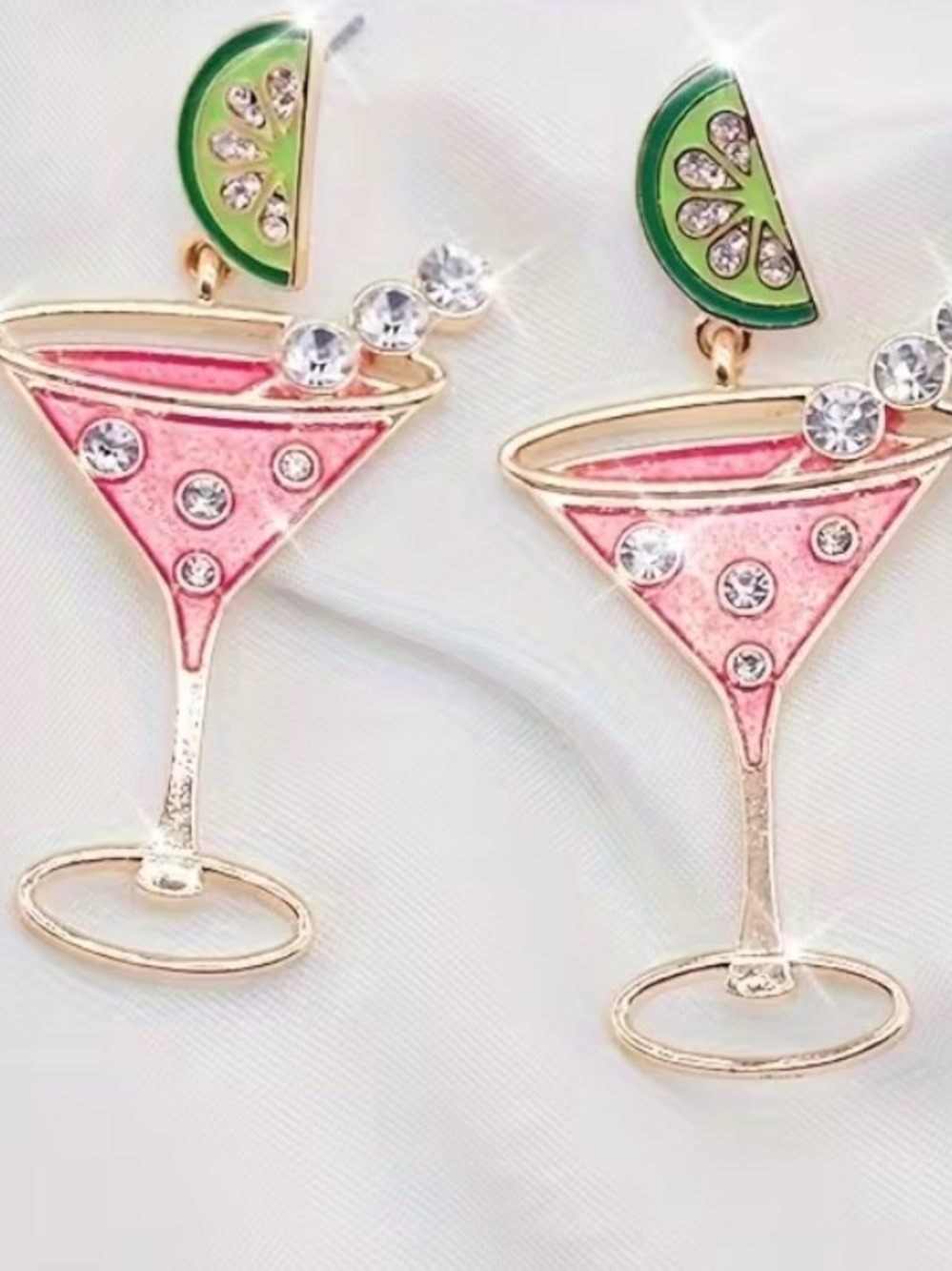 Pink Martini Drop with Green Lime Accent Fun Vacation Party Fashion Earrings